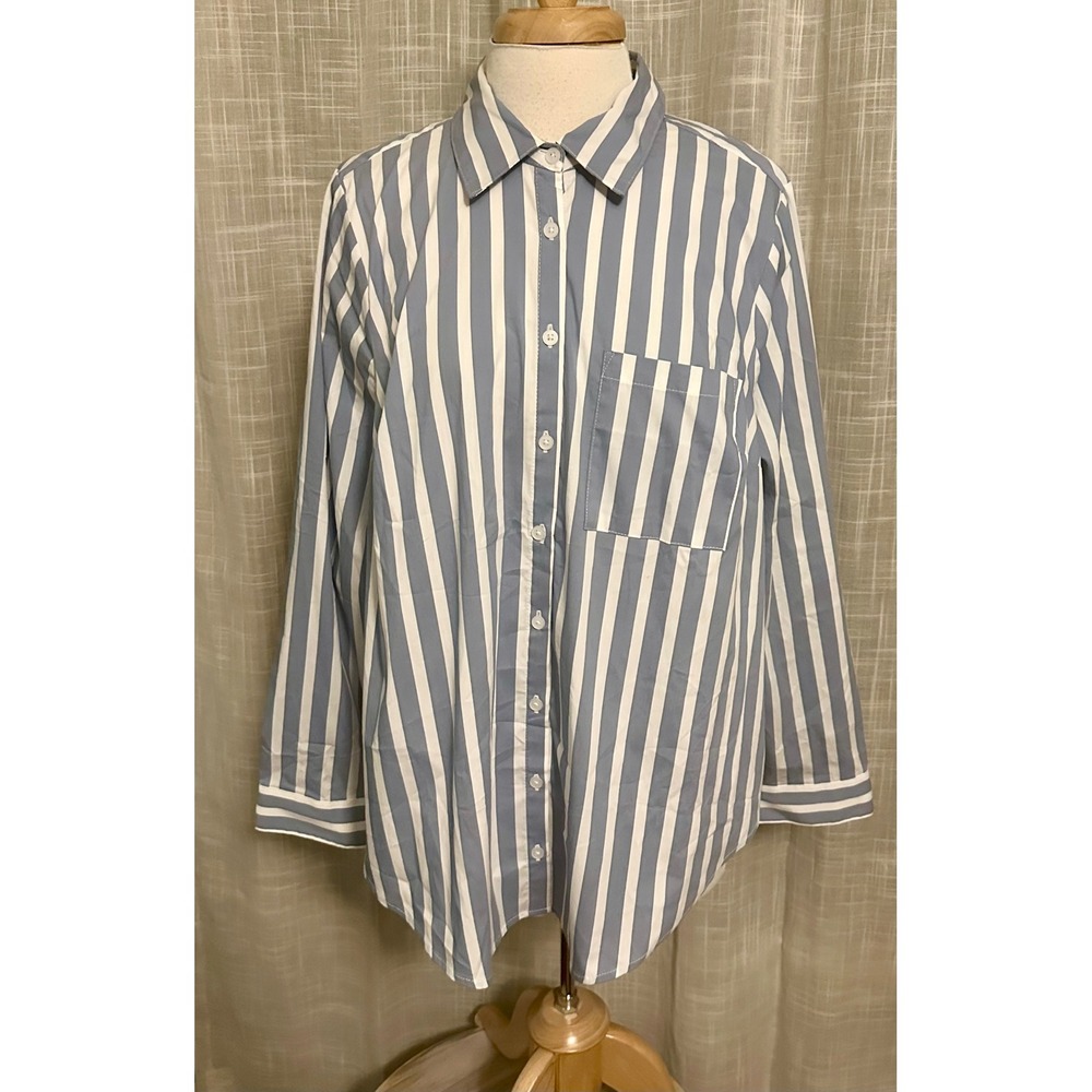 Torrid Blue Striped long sleeve button down ladies blouse New Size 1X 14-16